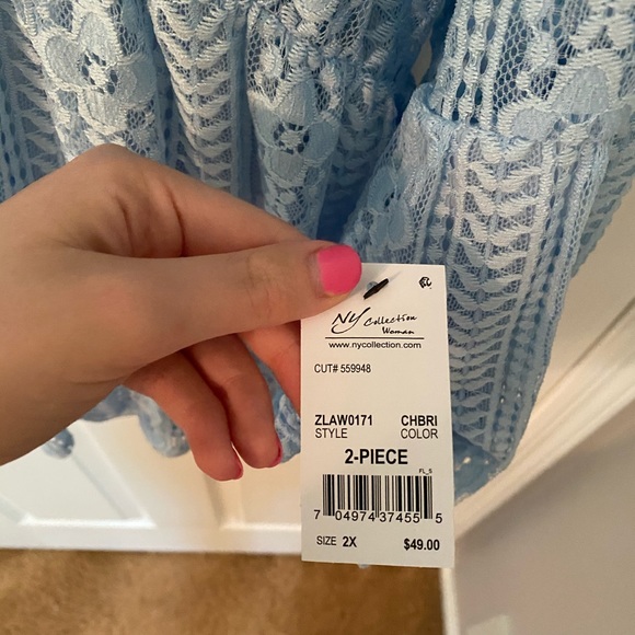 NWT NY COLLECTION 2-piece Blue Lace Blouse - Picture 4 of 8